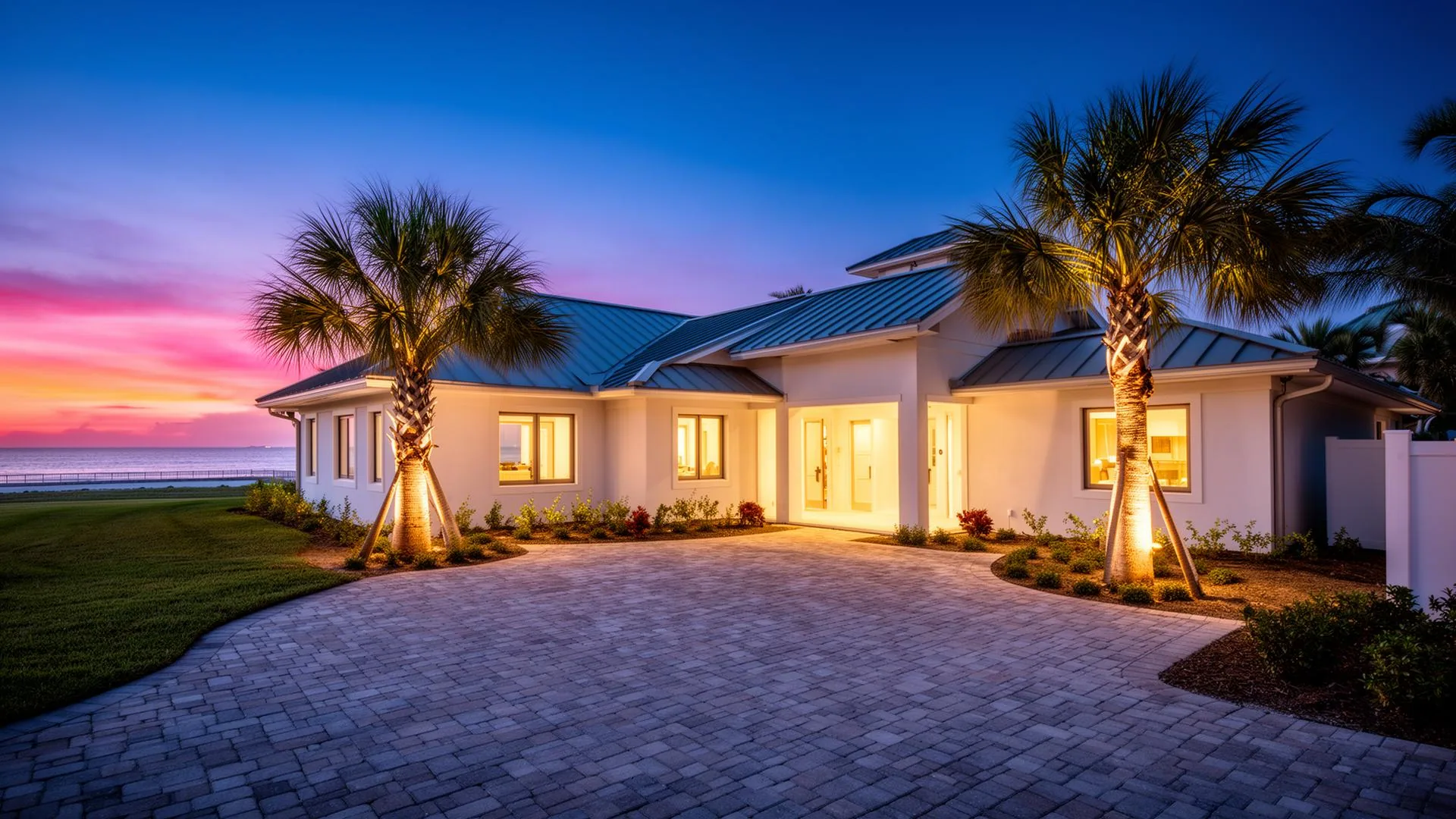 Coastal Modern Home at Twilight — Clearwater