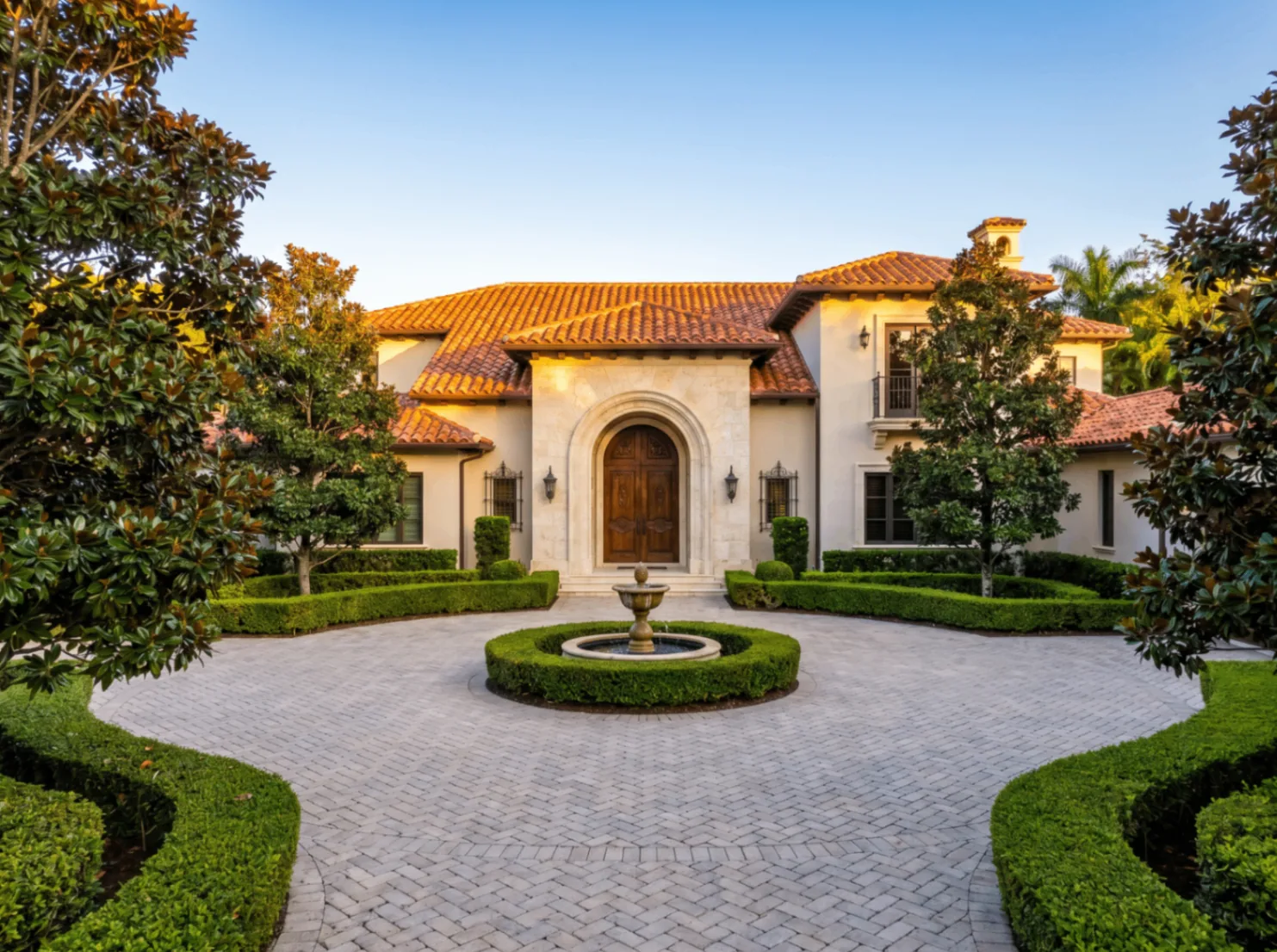 Mediterranean Palm Beach Estate at Twilight