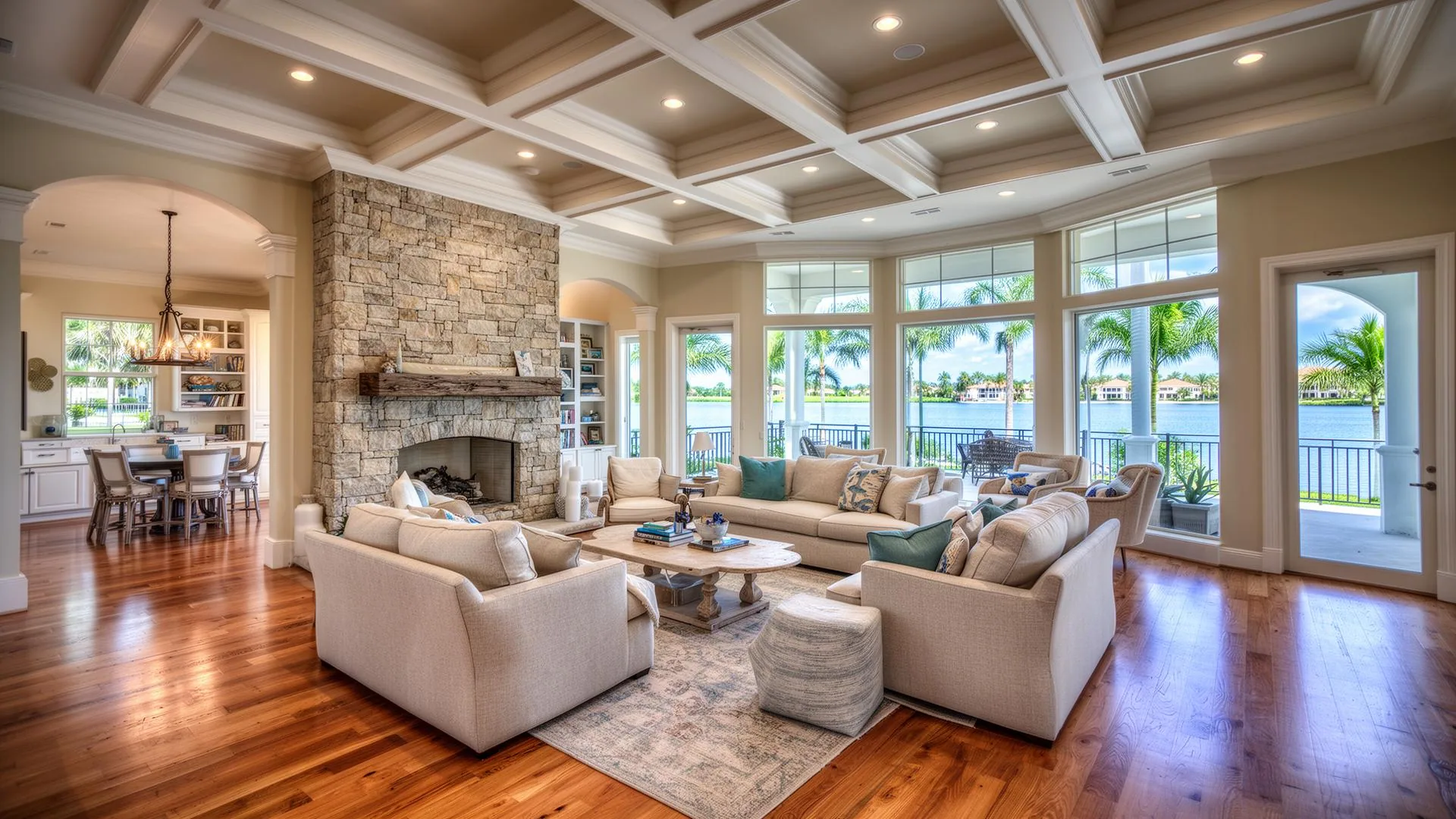 Great Room with Stone Fireplace — Sarasota