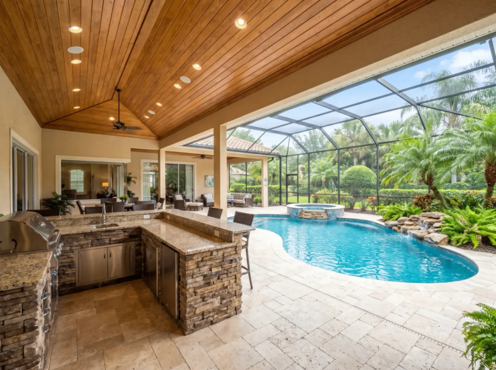 Screened Lanai with Outdoor Kitchen — real estate photography in Surfside by Estate Shutter Florida