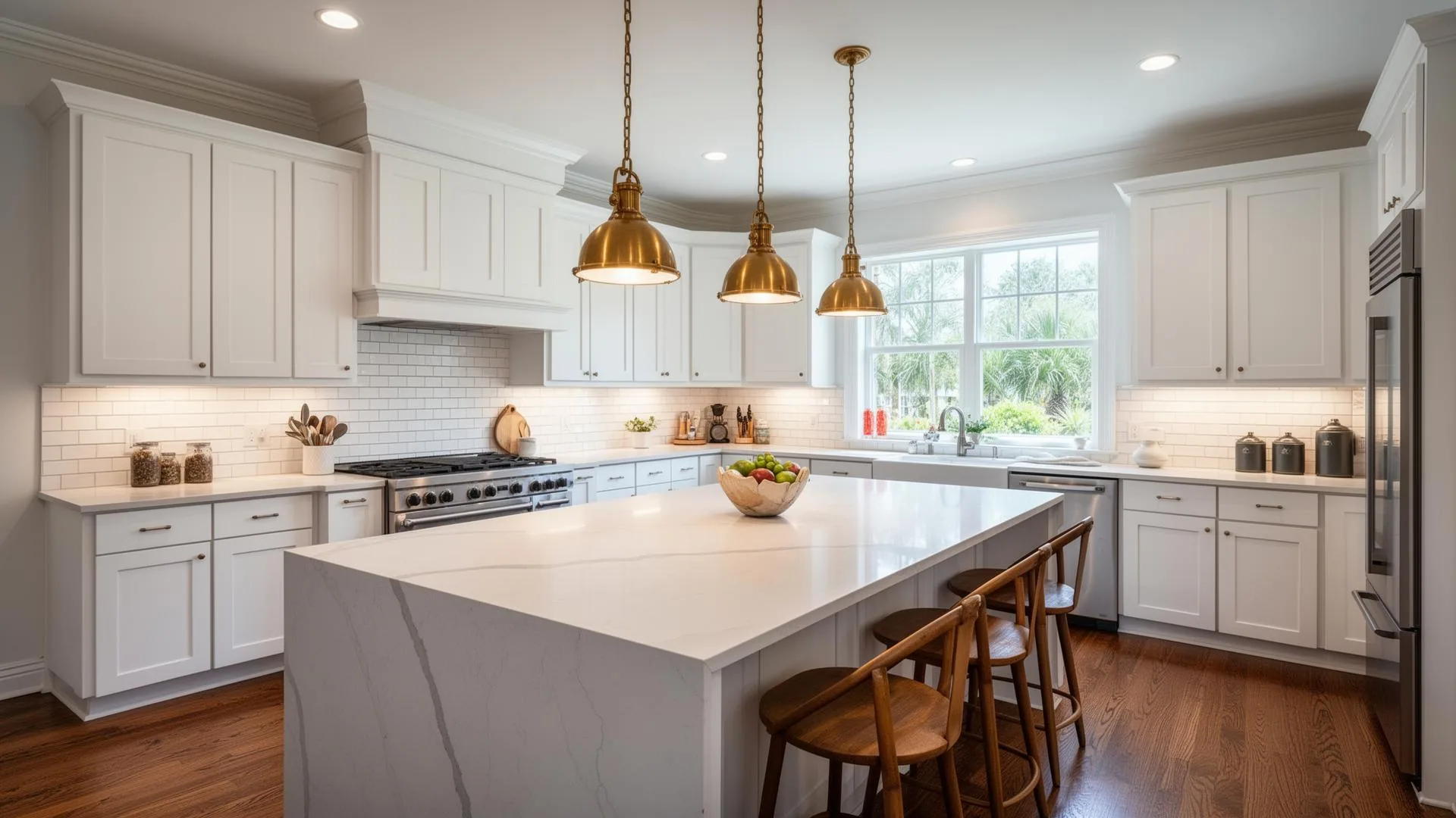 Chef’s Kitchen with Quartz Waterfall Island