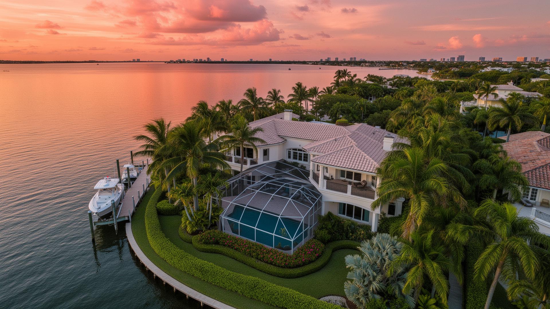 Tampa Bay Waterfront Home — Sunset Drone