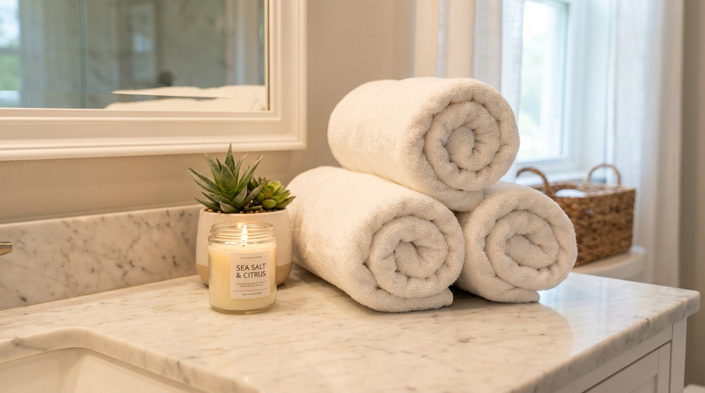 Spa-like bathroom with luxury amenities