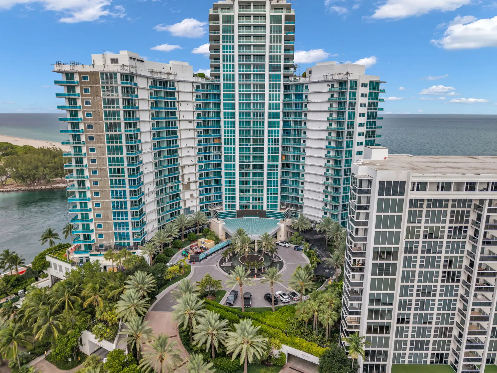 Aerial of oceanfront condo towers in Bal Harbour