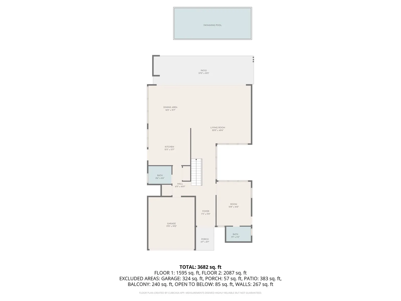 Measured 2D floor plan of a two-story Fort Lauderdale waterfront home with total and excluded areas