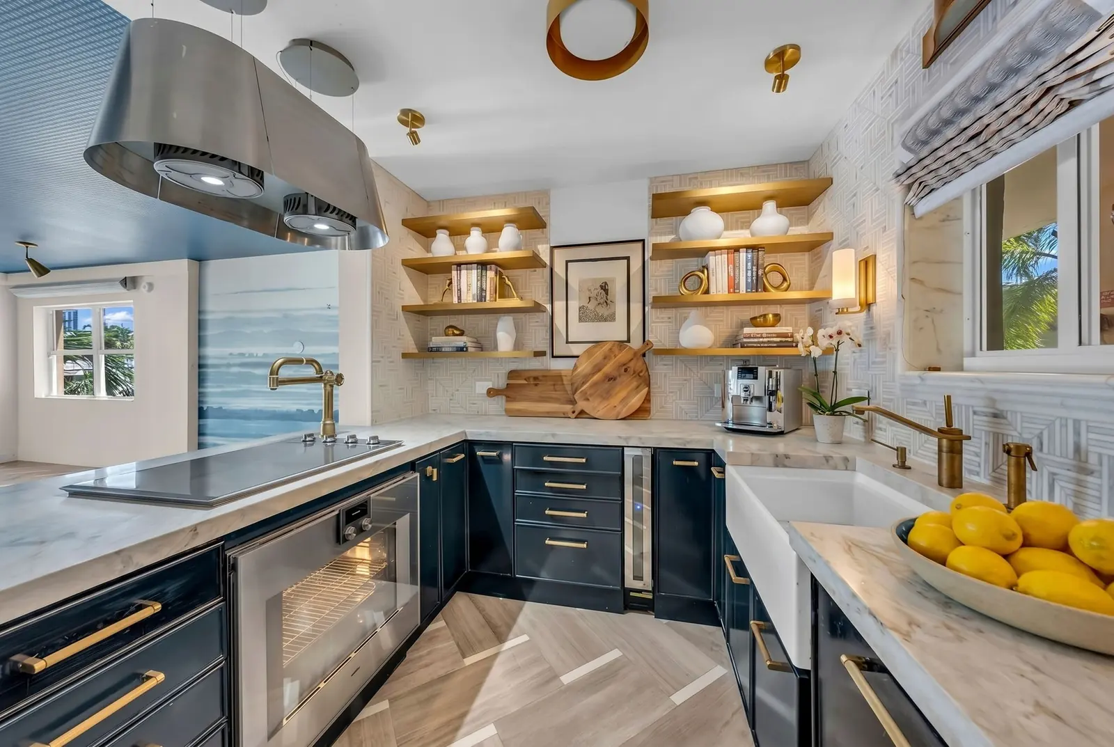 Designer kitchen with brass fixtures in Fort Lauderdale