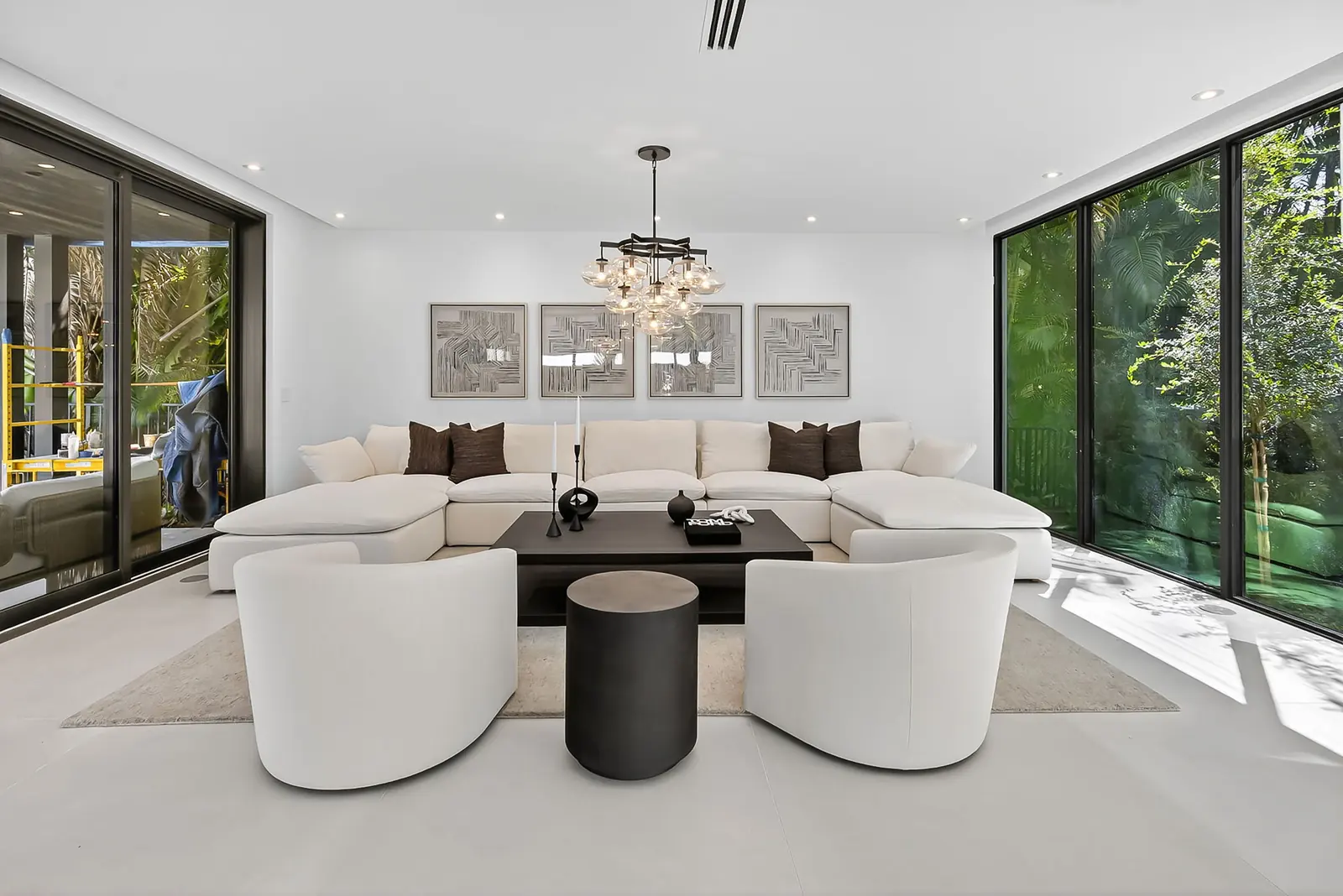 Modern living room with glass walls in Fort Lauderdale