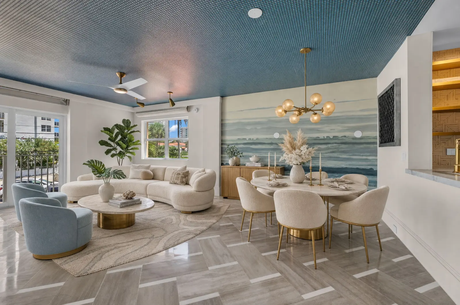 Virtually staged living and dining room in Fort Lauderdale