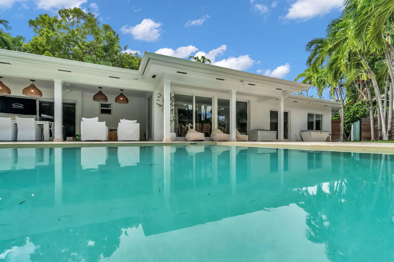 Pool and covered outdoor living in Key Biscayne
