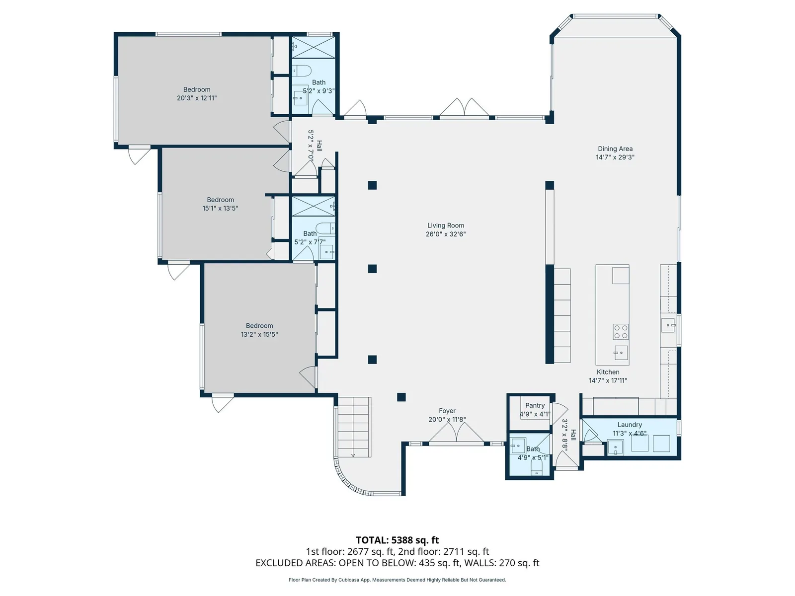 Measured 2D floor plan of a large North Miami Beach home with room dimensions